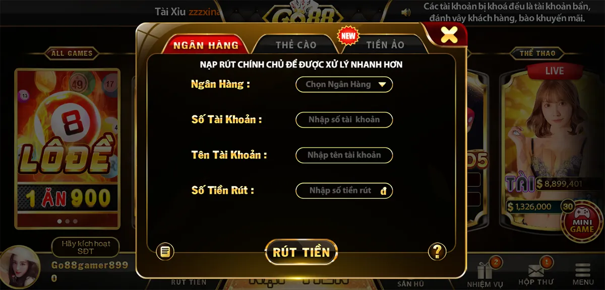 Các bước rút tiền game bài đổi thưởng cực kỳ đơn giản