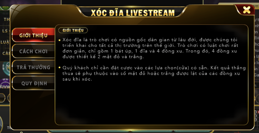 Luật chơi tựa game bài đổi thưởng Xóc Đĩa Livestream