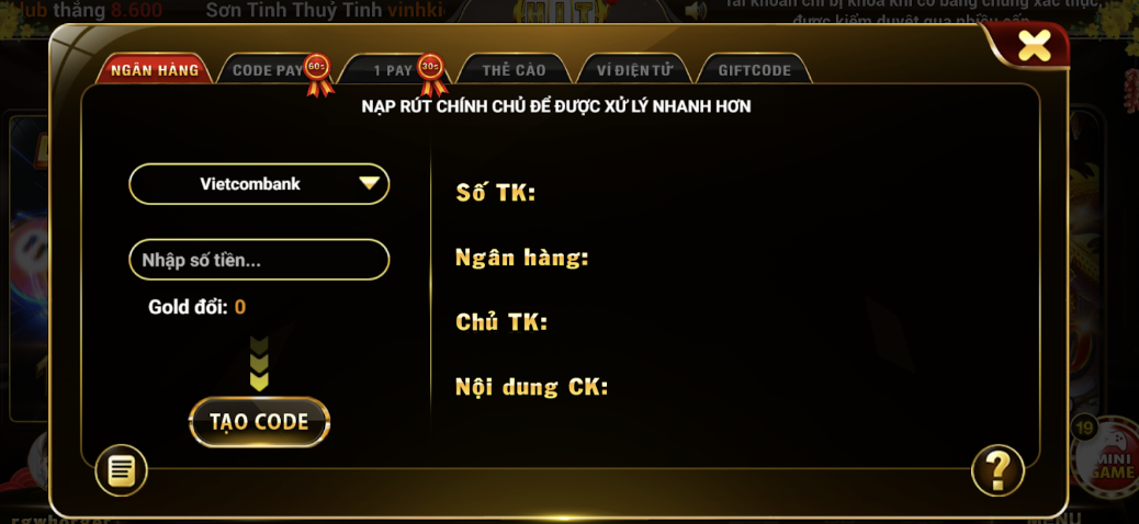 Tiến hành nạp tiền tham gia ngay tại Hit Club