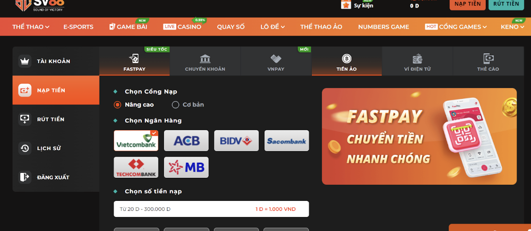 Hướng dẫn cách nạp và rút tiền nhanh chóng tại SV88